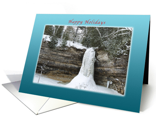 Happy Holidays, Munising waterfall frozen card (983083)