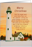 Merry Christmas, Lighthouse Winter Scene religious card