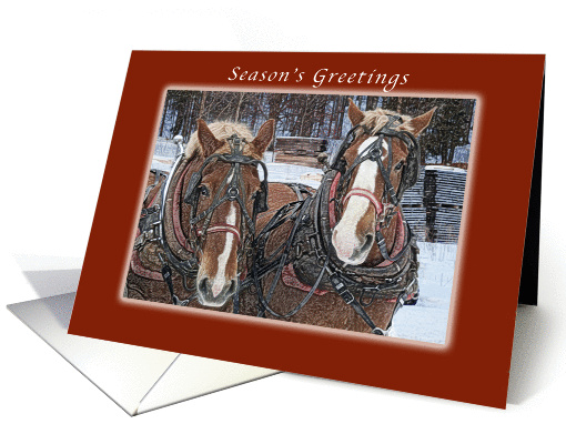 Season's Greetings, Draft Horses, Winter Scene card (984175)