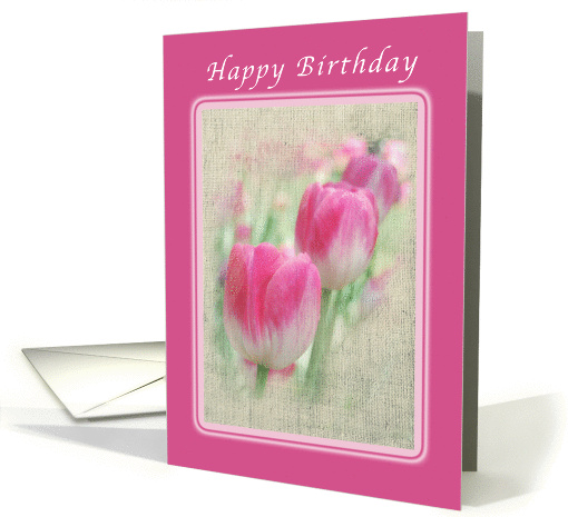 Happy Birthday Pink tulips, blank card (989659)