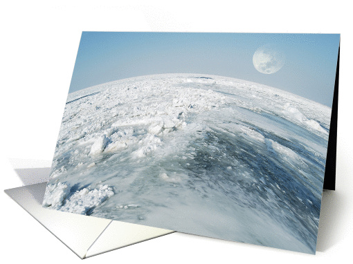 Earth, a World of Ice, moon rise, blank note card (992159)