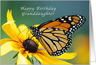 Happy Birthday, granddaughter, Monarch Butterfly on Yellow Flower card