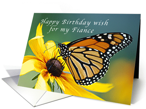 Happy Birthday, for My Fiance, Monarch Butterfly on Yellow Flower card