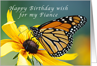 Happy Birthday, for My Fiance, Monarch Butterfly on Yellow Flower card