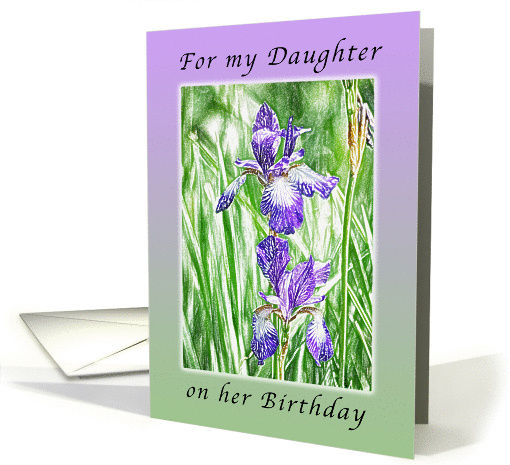 Happy Birthday for my daughter, Purple Irises with Pastel Boarder card