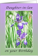 Happy Birthday a Daughter-in-Law, Purple Irises with Pastel Boarder card