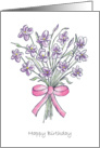 Birthday Posy Of Violets with Pink Ribbon card