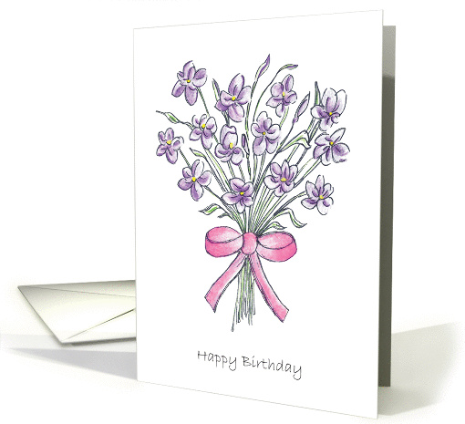 Birthday Posy Of Violets with Pink Ribbon card (953389)