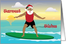 Christmas-Warmest wishes black Santa surfing Card