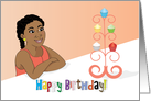 Birthday-Beautiful black girl with braids and cupcakes card