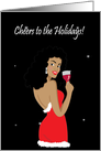 Happy Holidays Card- Beautiful Black woman in red dress and wine card