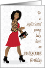 Birthday - Sophisticated girl in a red dress and leopard print jacket card