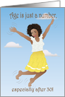 Birthday for woman - black woman jumping in the air after 30 card