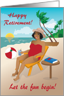 Retirement - Beautiful older woman by the beach with a cocktail card