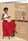 Birthday women - Beautiful black woman at a coffee shop card