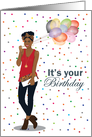 Birthday for her - Gorgeous and stylish black woman with balloons card