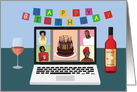 Happy Birthday for Virtual Party African Americans with Cake and Wine card