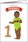 First Birthday for Boy a Cute African American Baby Boy Smiling card