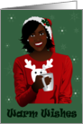 Happy Holidays Black Woman with Santa’s Hat and Ugly Sweater card