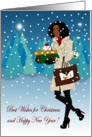 Christmas - Beautiful Black Woman Winter Wondeland with Gifts card