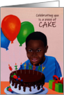 Birthday - Black Boy with Chocolate Cake, Balloons, and Gift card