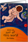 Birthday Black Boy in Astronaut Suit in Outer Space Planets card