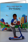 Birthday - Black Boy Riding on a Scooter at the Park card