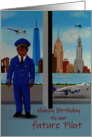 Birthday - Black Boy Future pilot at Airport in New York City card