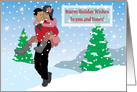 Christmas - Black couple walking in the snow Card