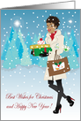 Christmas - Beautiful black woman in the Snow with Gifts card