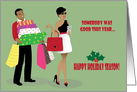 Christmas - Man carrying Christmas Gifts for beautiful woman card