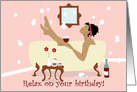 Happy Birthday - Woman relaxing in a tub drinking wine on Birthday card