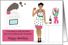 Happy Birthday - Beautiful curvy woman having wine in the kitchen card