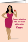 Birthday-Sexy African American Woman, Wine glass, pink dress card