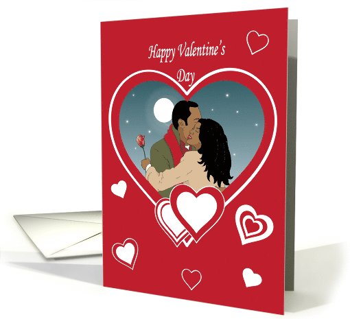 Valentine's Day-Couple embrace under the moon and stars card (1010567)