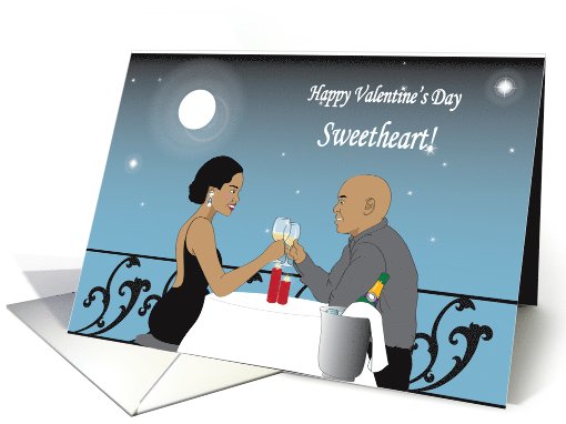 Valentine's Day- Couple toasting under the moon and stars card