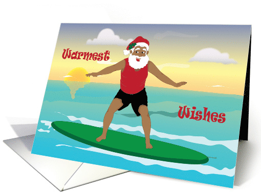 Christmas-Warmest wishes black Santa surfing card (1145844)