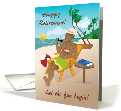 Retirement - Handsome older man by the beach with a cocktail card