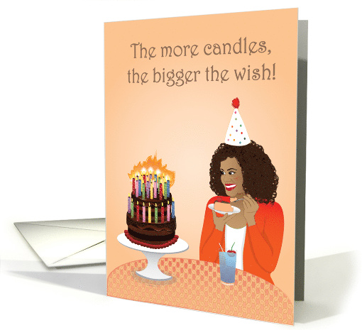 Birthday women - Women eating chocolate cake with many candles card