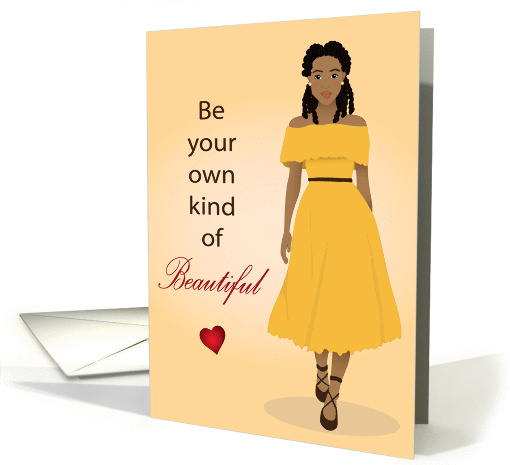 Birthday- Beautiful black woman in a yellow dress card (1438590)