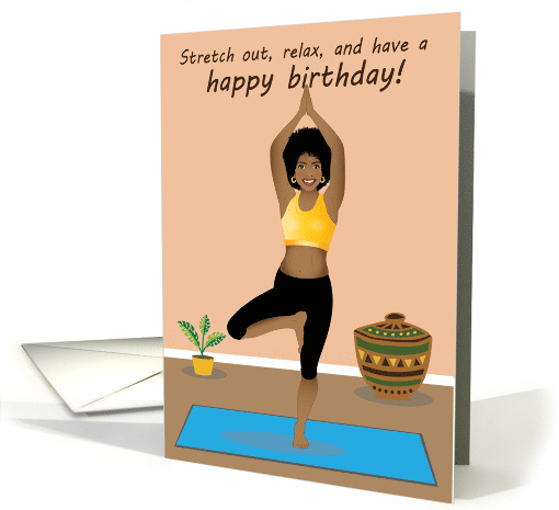 Birthday woman - Beautiful black woman with an afro doing yoga card