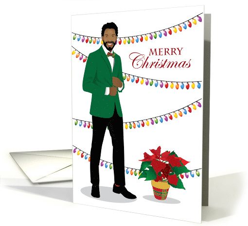 Christmas Handsome Black Man with Christmas lights card (1457524)