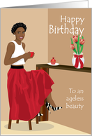 Birthday women - Beautiful black woman at a coffee shop card