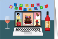 Happy Birthday for Virtual Party African Americans with Cake and Wine card