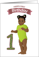 First Birthday for Girl a Cute African American Girl with Natural Hair card