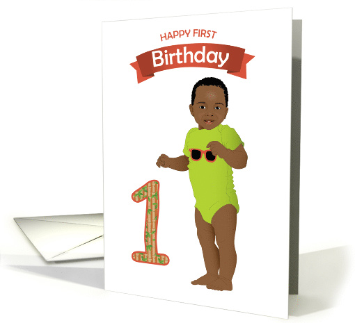 First Birthday for Boy a Cute African American Baby Boy Smiling card