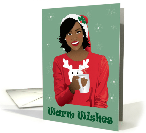 Happy Holidays Black Woman with Santa's Hat and Ugly Sweater card