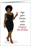 Birthday for Women Elegant Curvy Woman with a Glass of Wine and Afro card