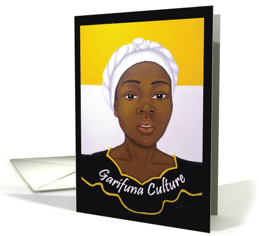 Garifuna Woman Wearing Traditional Attire and Colors of the Flag card