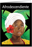 Afrodescendiente Black Woman with Hibiscus Flower and Banana Leaves card